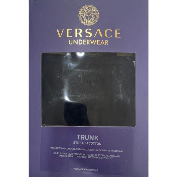 M2-18 VERSACE Men's Greca Trunks Black Cotton Deadstock Size 4/30-32/S - Picture 9 of 11